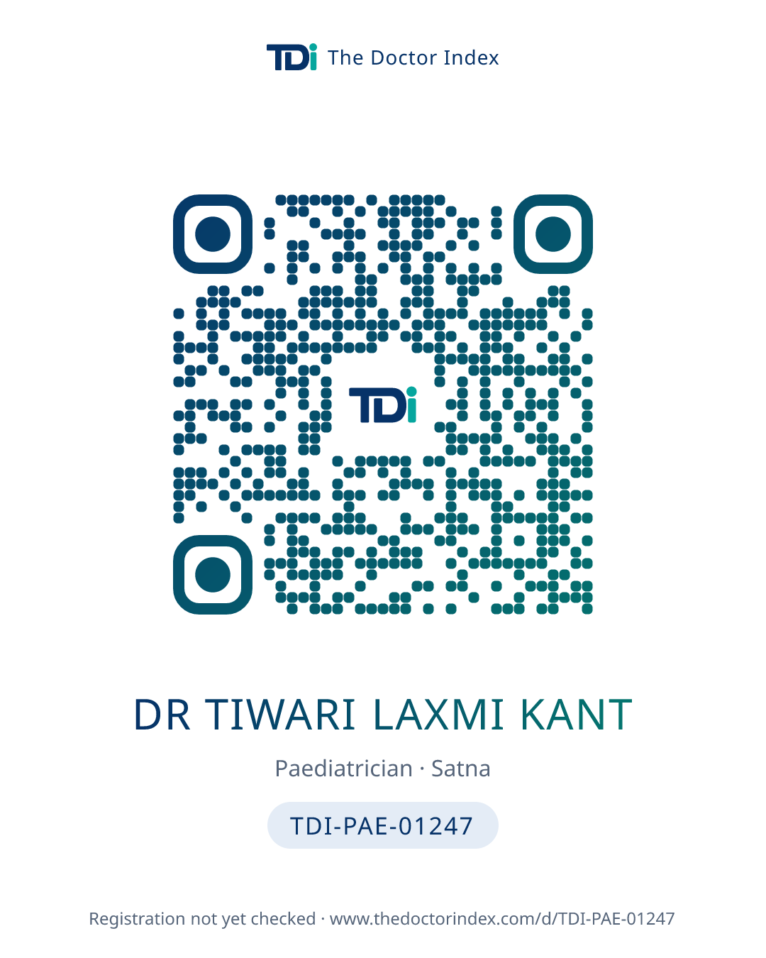 QR card for Dr Tiwari Laxmi Kant, TDI-PAE-01247