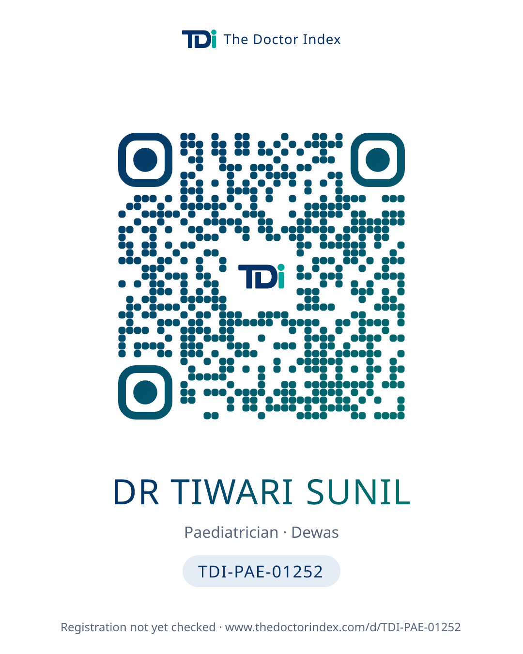 QR card for Dr Tiwari Sunil, TDI-PAE-01252