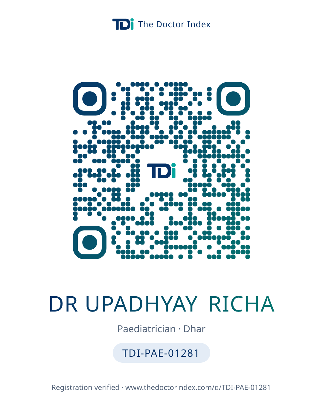 QR card for Dr Upadhyay Richa, TDI-PAE-01281