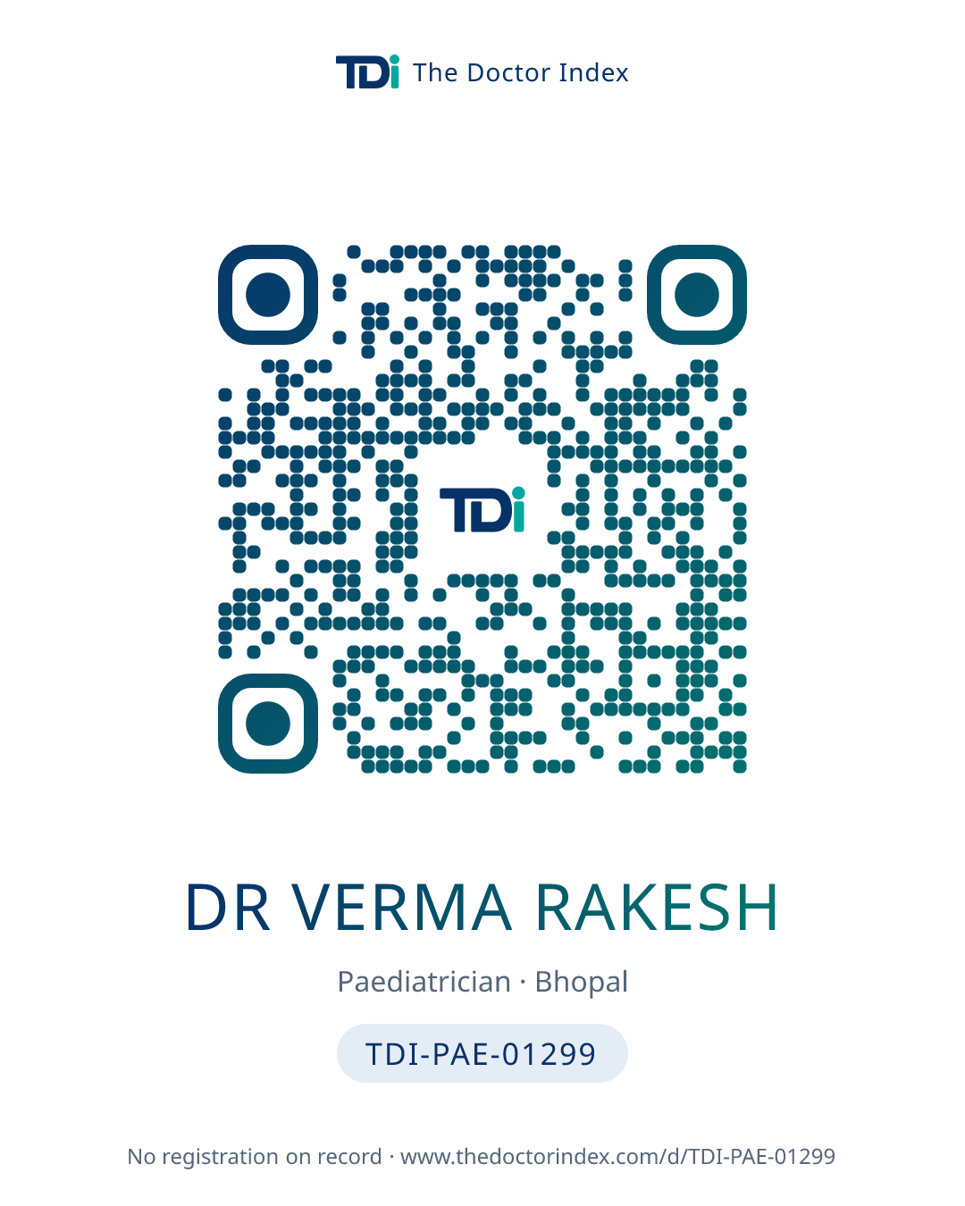 QR card for Dr Verma Rakesh, TDI-PAE-01299