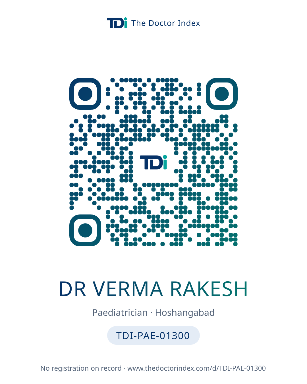 QR card for Dr Verma Rakesh, TDI-PAE-01300