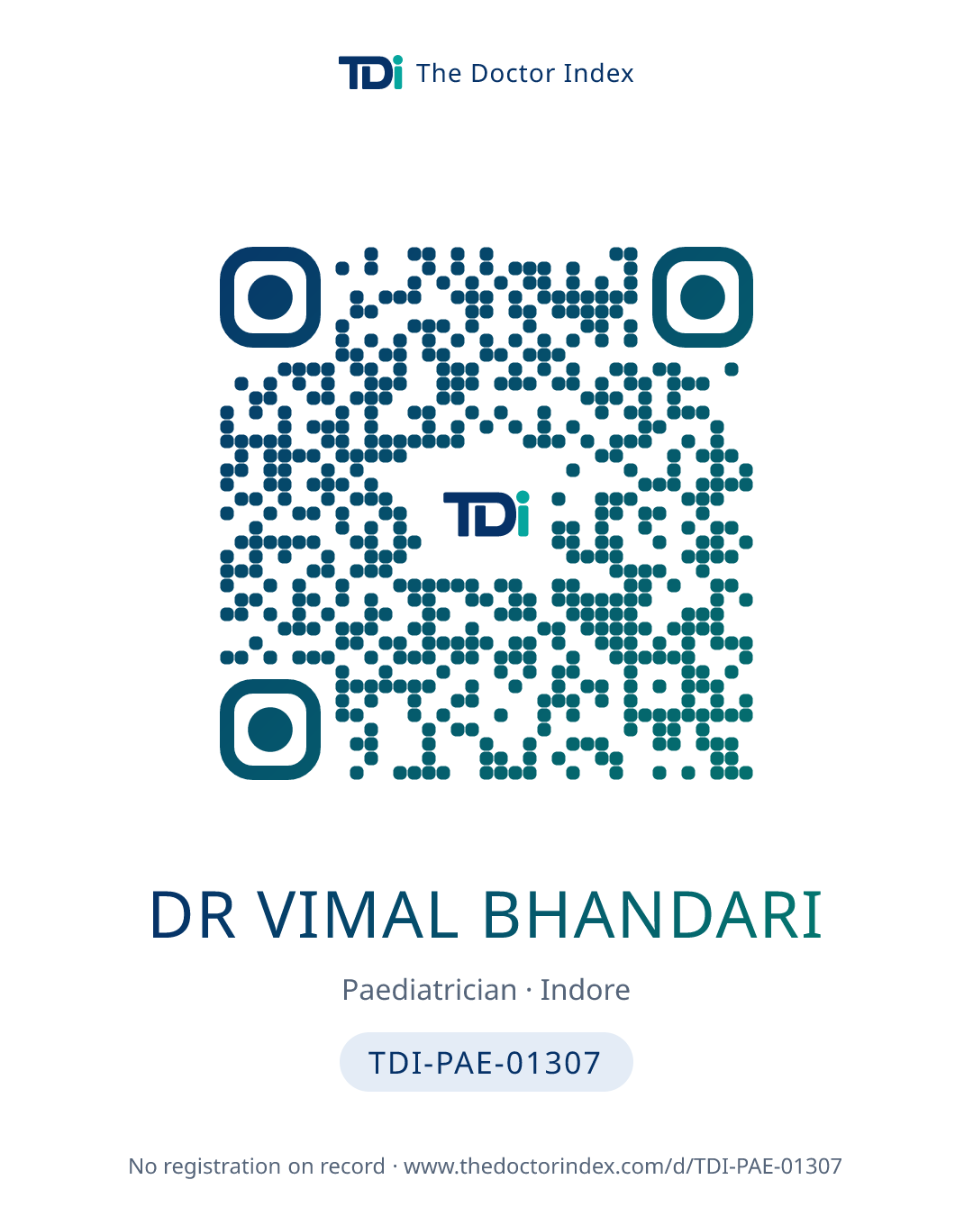 QR card for Dr Vimal Bhandari, TDI-PAE-01307