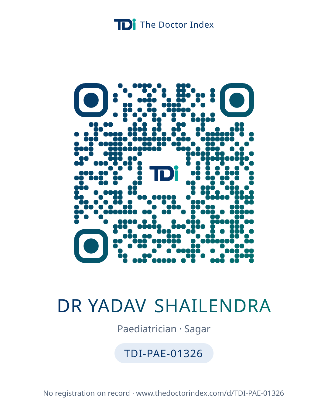 QR card for Dr Yadav Shailendra, TDI-PAE-01326