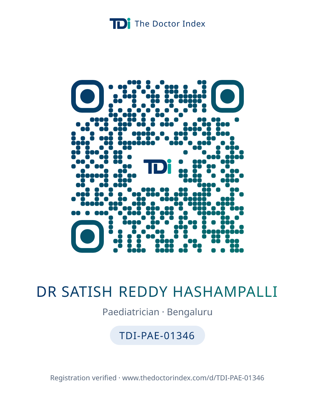 QR card for Dr Satish Reddy Hashampalli, TDI-PAE-01346