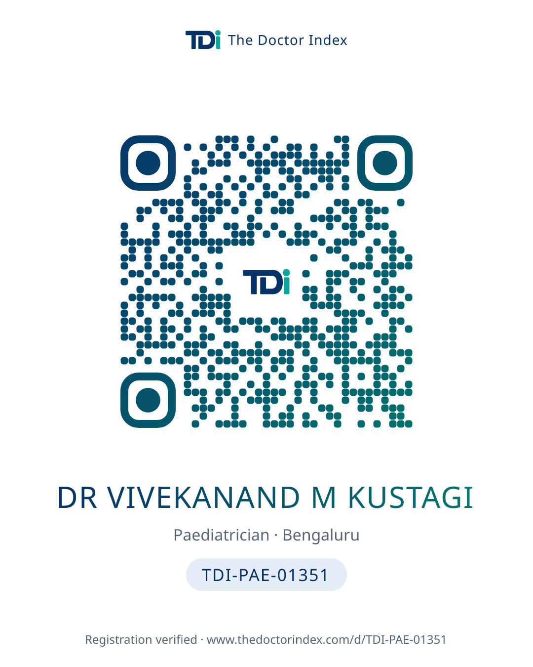 QR card for Dr Vivekanand M Kustagi, TDI-PAE-01351