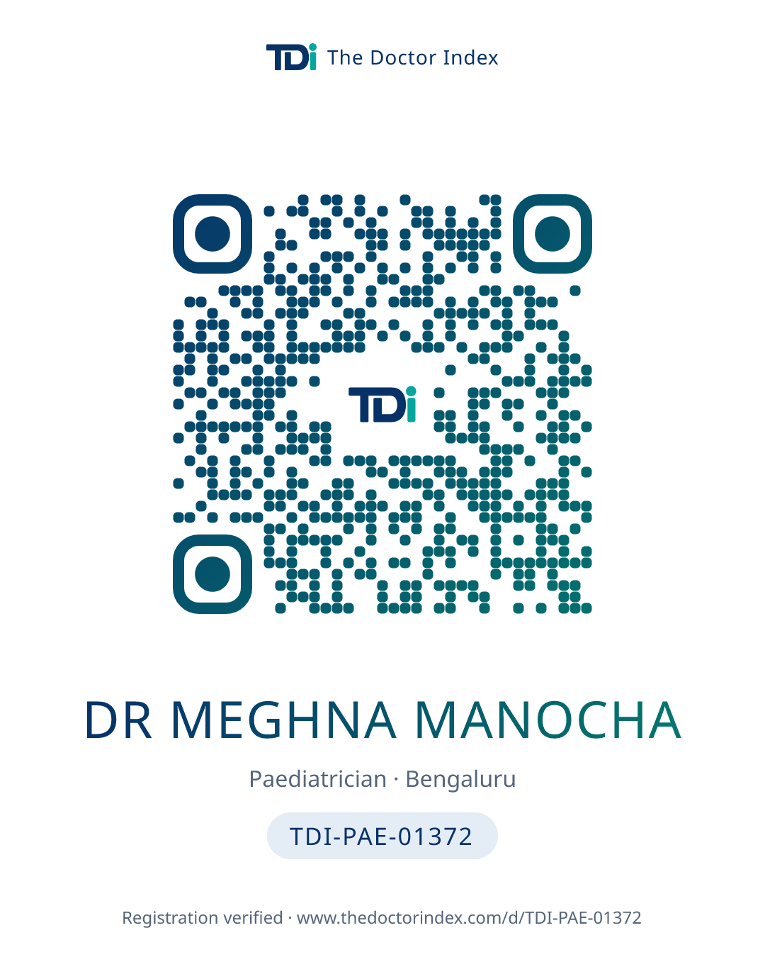 QR card for Dr Meghna Manocha, TDI-PAE-01372
