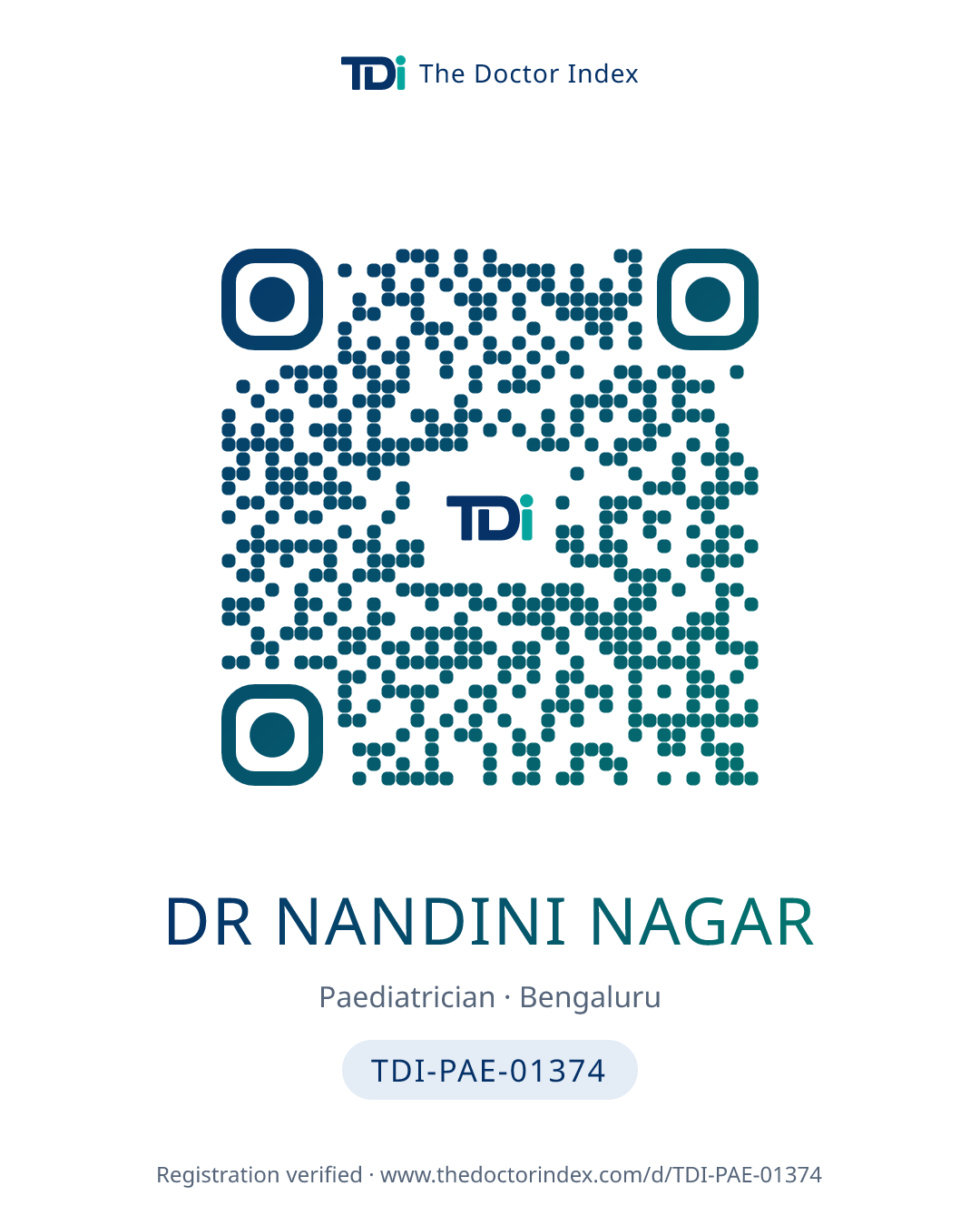 QR card for Dr Nandini Nagar, TDI-PAE-01374