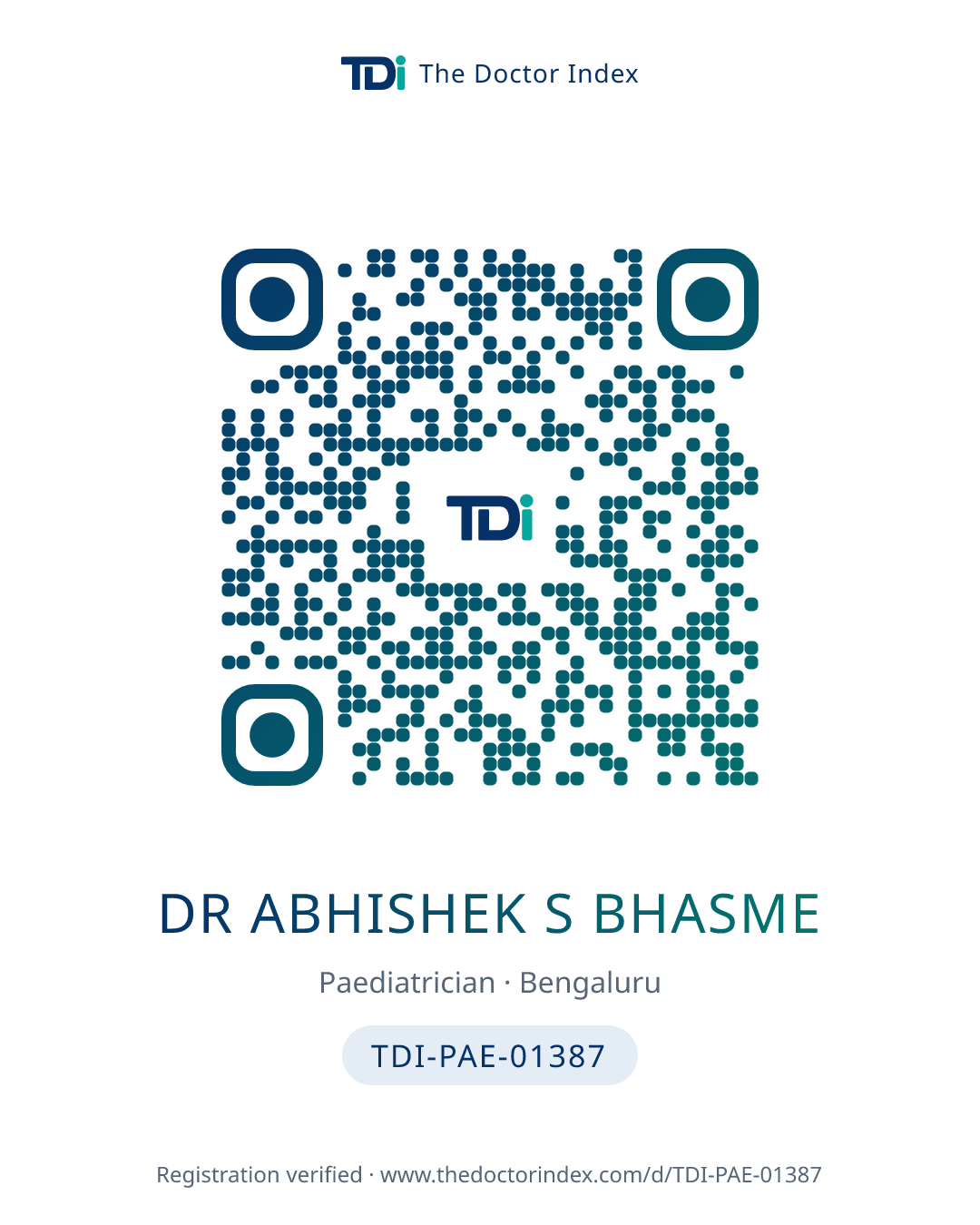 QR card for Dr Abhishek S Bhasme, TDI-PAE-01387