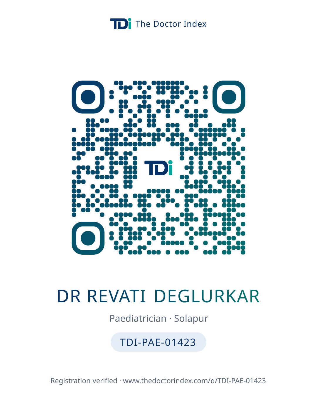 QR card for Dr Revati Deglurkar, TDI-PAE-01423