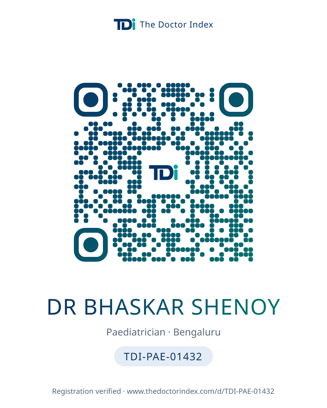 QR card for Dr Bhaskar Shenoy, TDI-PAE-01432