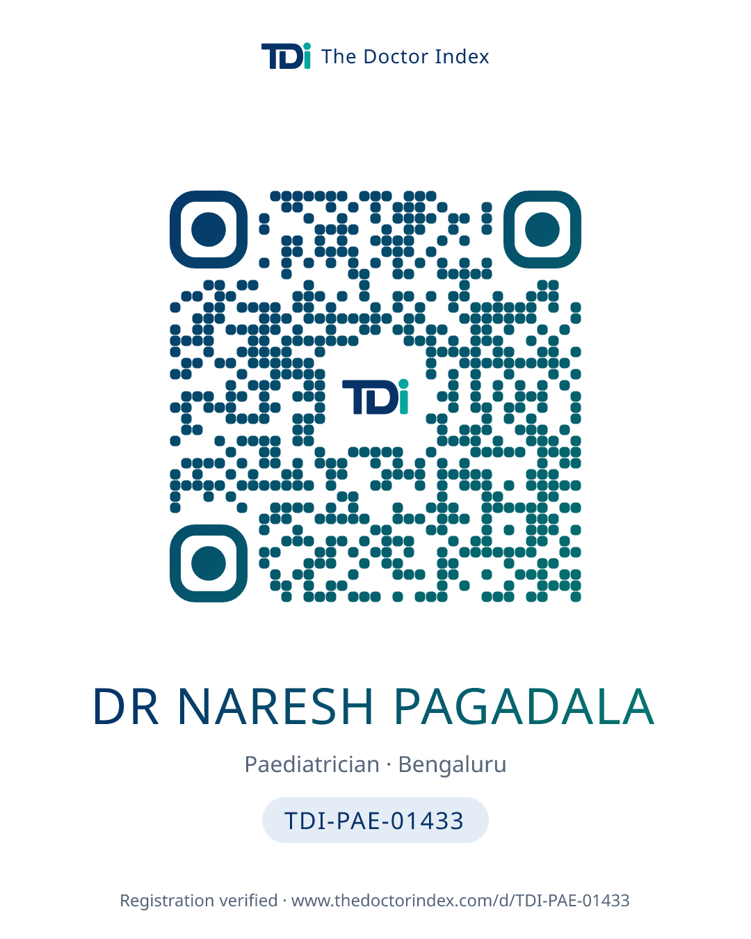 QR card for Dr Naresh Pagadala, TDI-PAE-01433