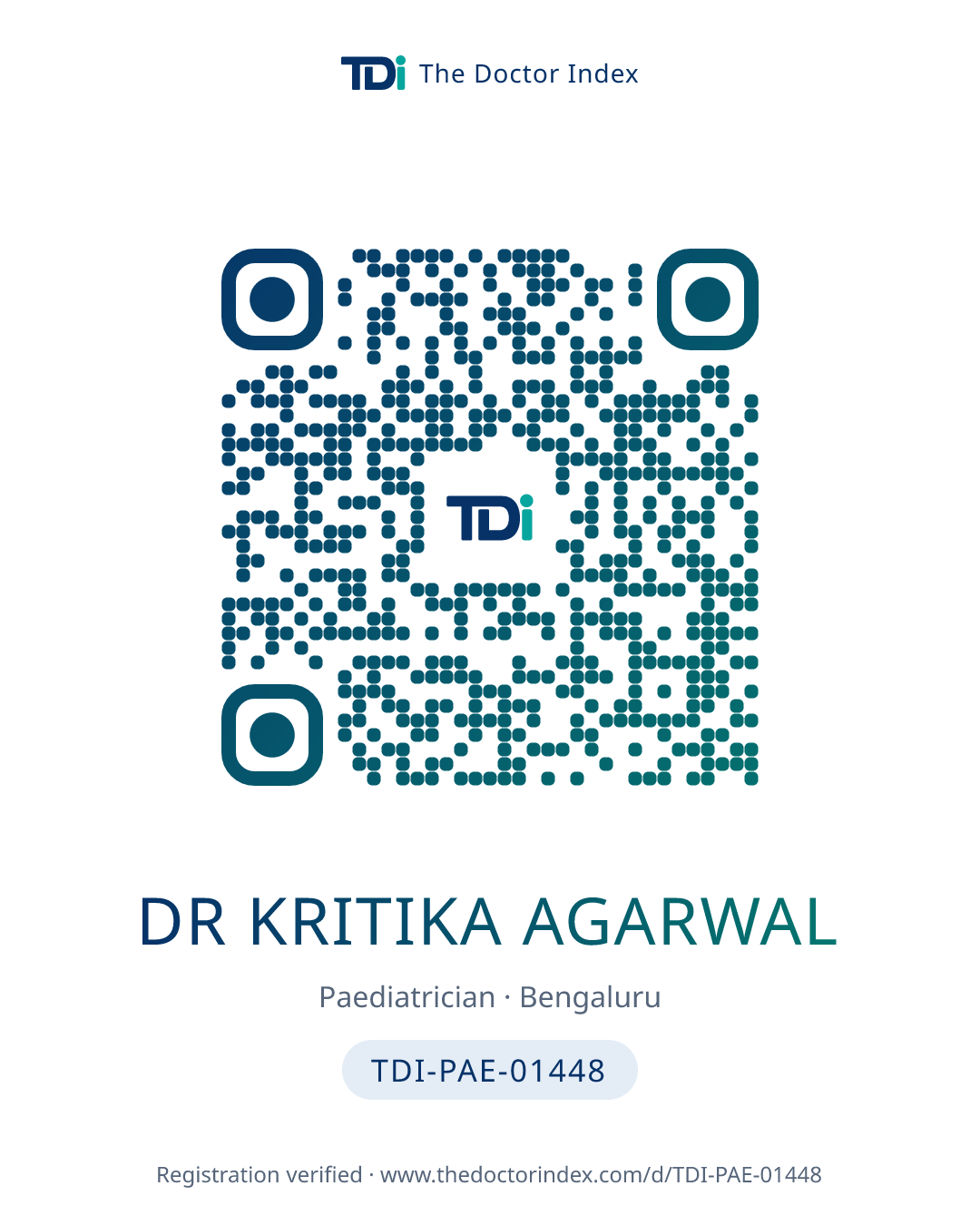 QR card for Dr Kritika Agarwal, TDI-PAE-01448