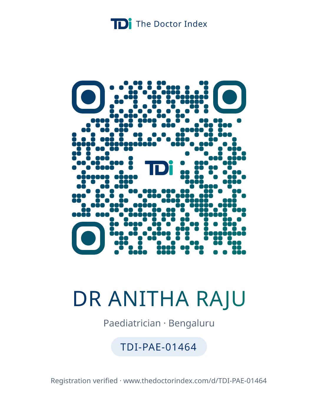 QR card for Dr Anitha Raju, TDI-PAE-01464