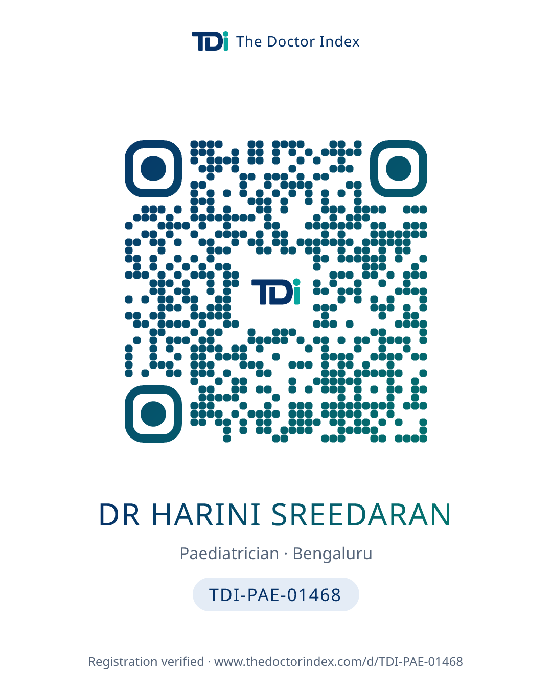 QR card for Dr Harini Sreedaran, TDI-PAE-01468