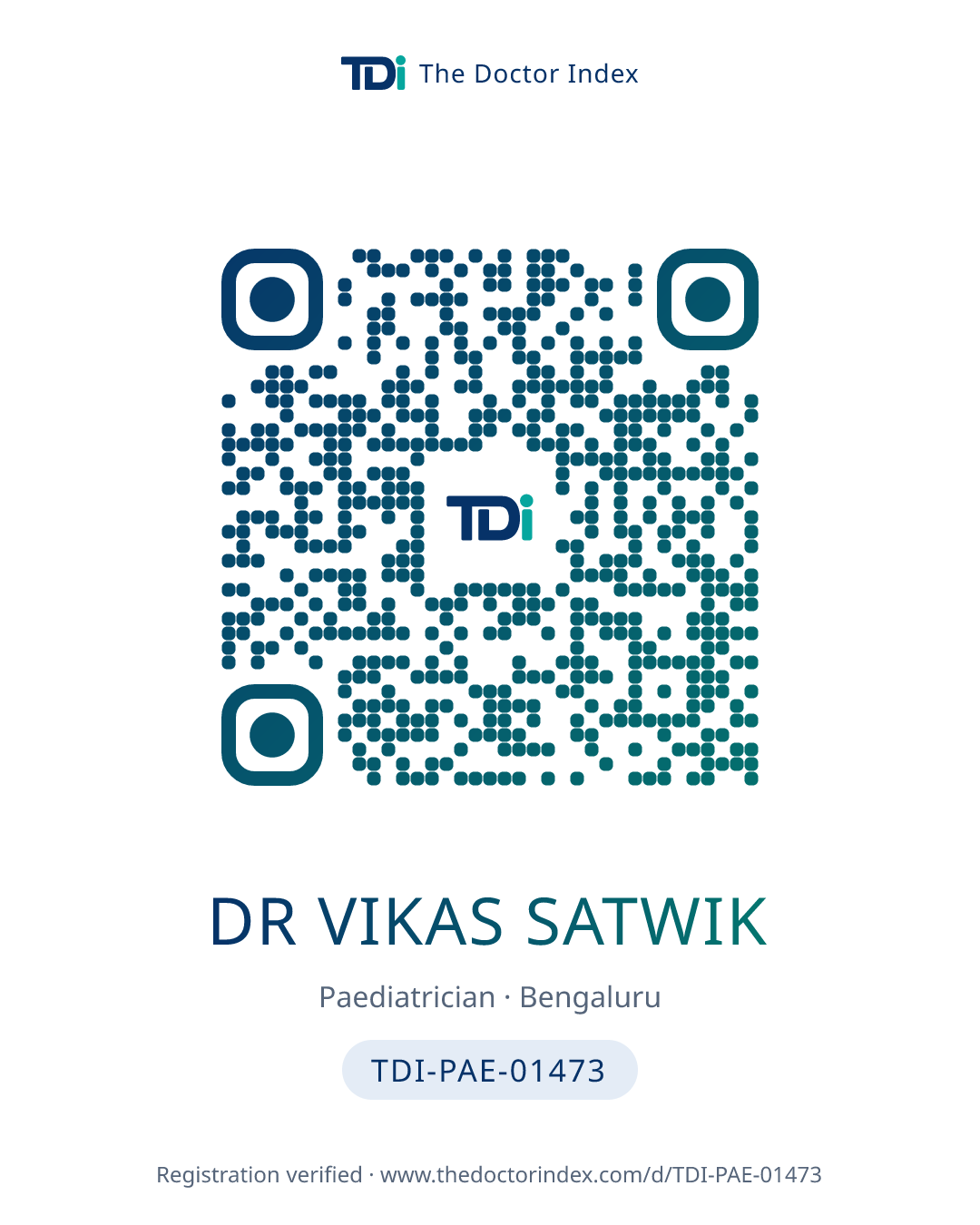 QR card for Dr Vikas Satwik, TDI-PAE-01473