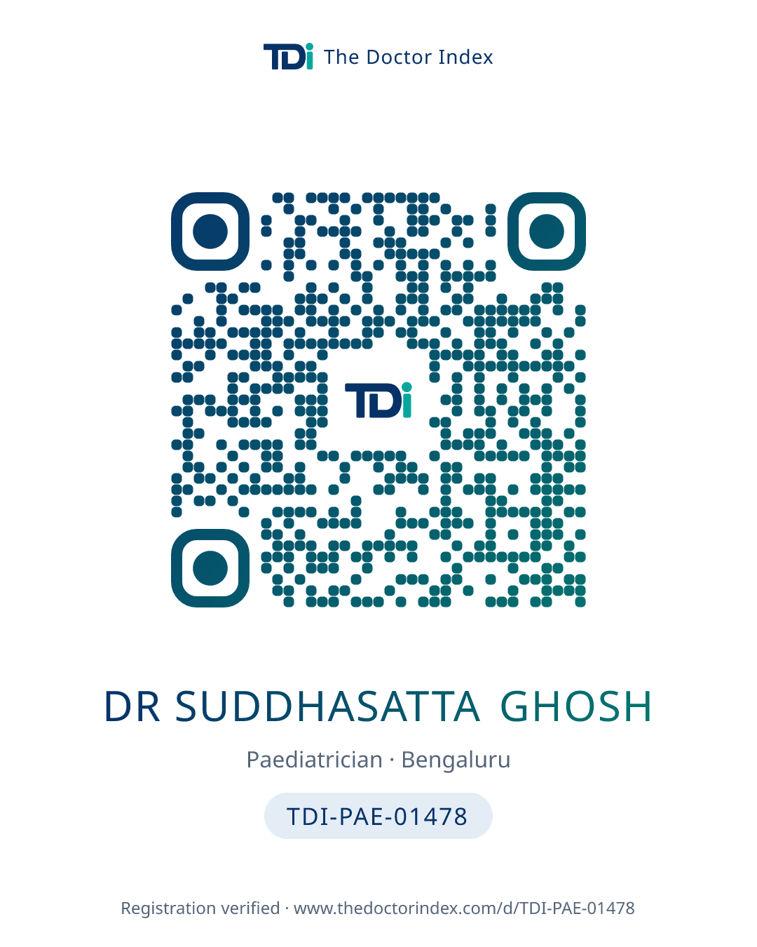 QR card for Dr Suddhasatta Ghosh, TDI-PAE-01478
