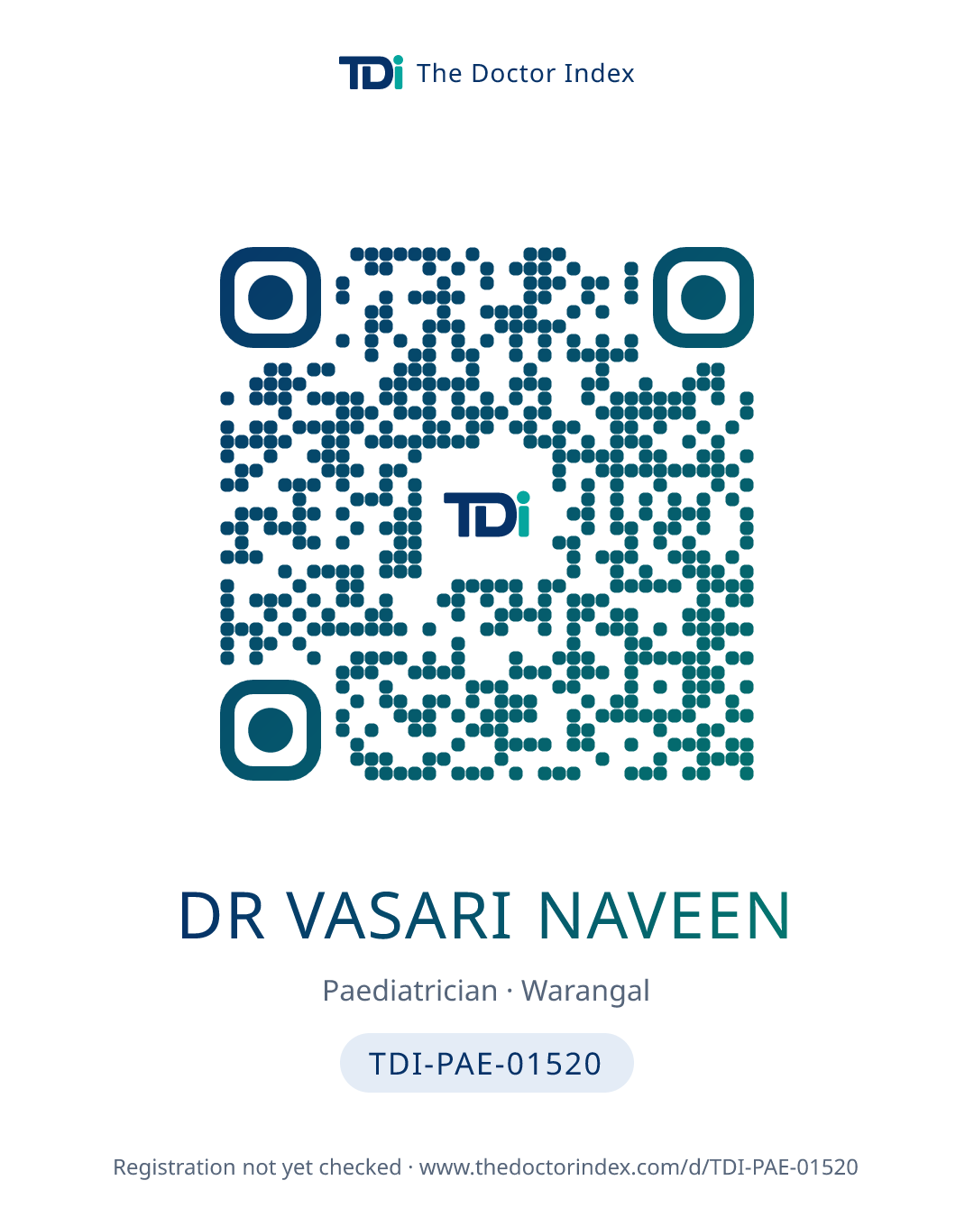 QR card for Dr Vasari Naveen, TDI-PAE-01520