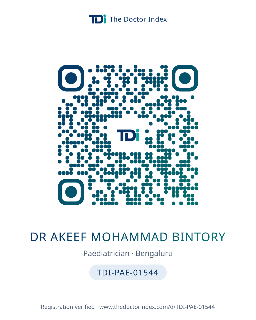 QR card for Dr Akeef Mohammad Bintory, TDI-PAE-01544