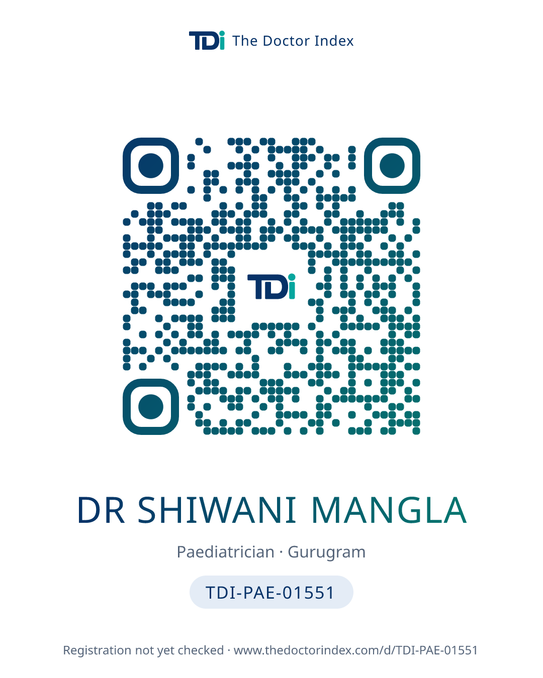 QR card for Dr Shiwani Mangla, TDI-PAE-01551