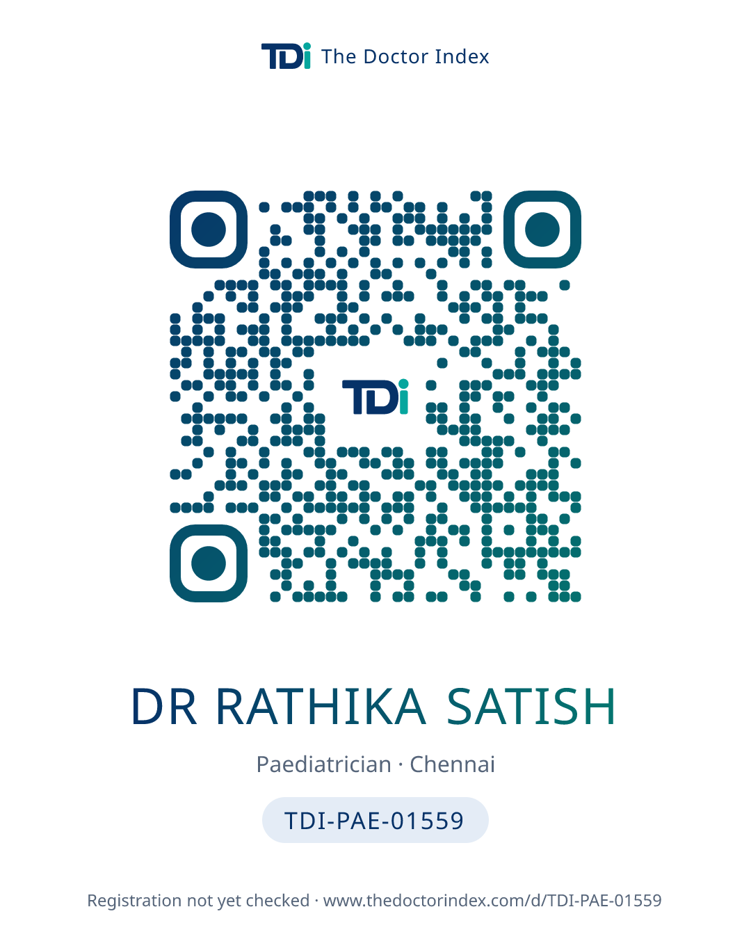 QR card for Dr rathika Satish, TDI-PAE-01559