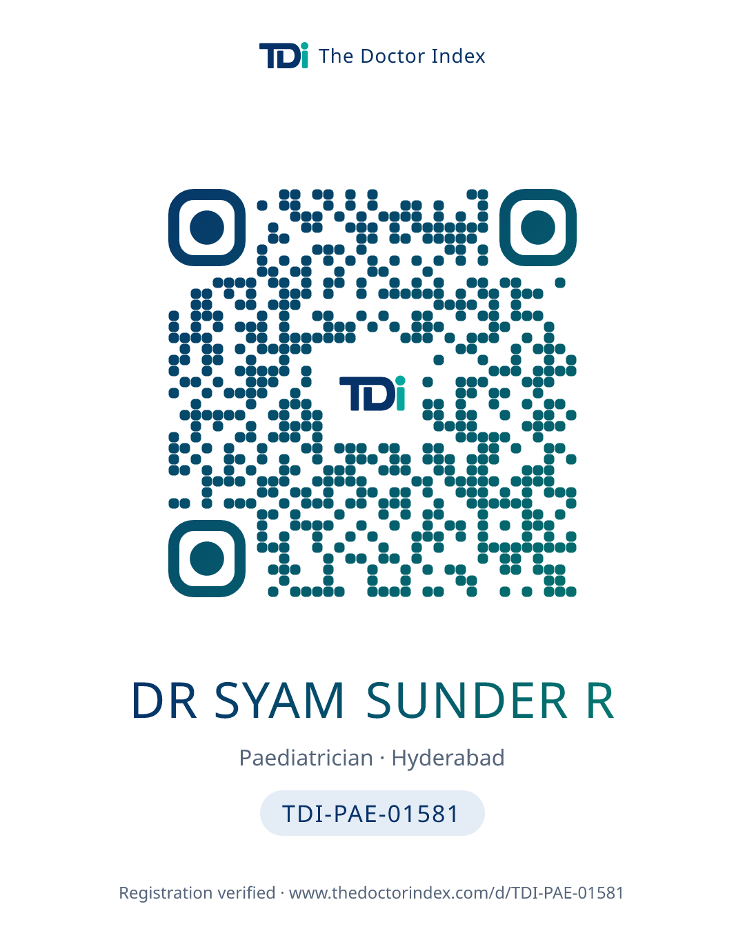 QR card for Dr Syam Sunder R, TDI-PAE-01581
