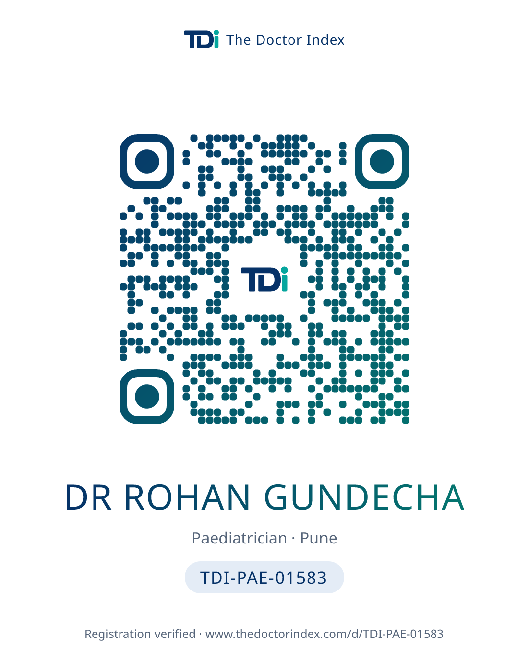 QR card for Dr Rohan Gundecha, TDI-PAE-01583