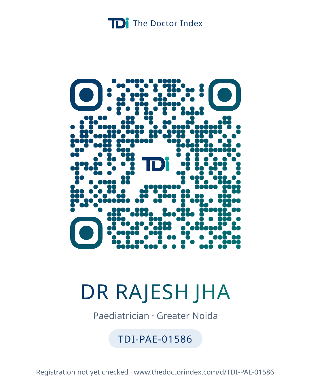 QR card for Dr Rajesh Jha, TDI-PAE-01586