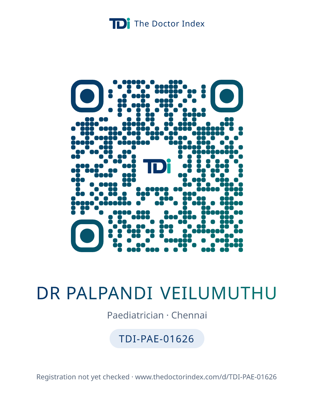 QR card for Dr palpandi Veilumuthu, TDI-PAE-01626