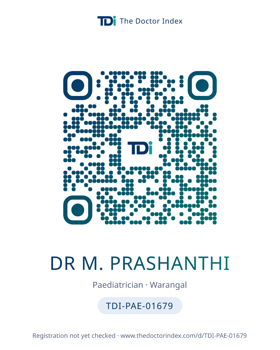 QR card for Dr M. Prashanthi, TDI-PAE-01679