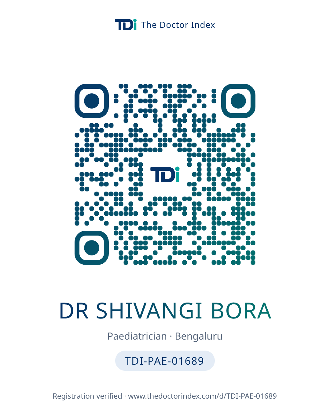 QR card for Dr Shivangi Bora, TDI-PAE-01689