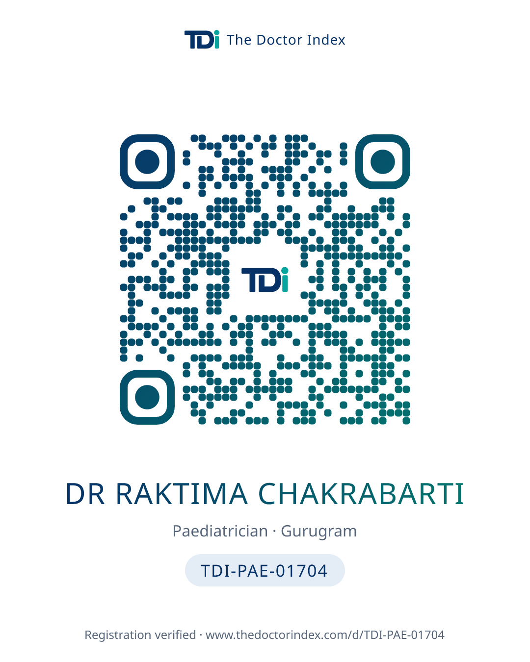 QR card for Dr Raktima Chakrabarti, TDI-PAE-01704