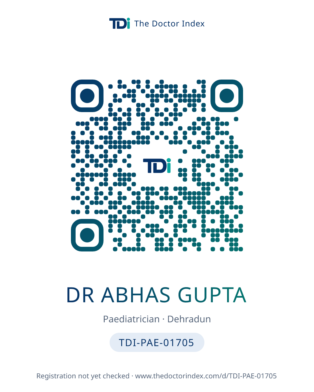 QR card for Dr Abhas Gupta, TDI-PAE-01705