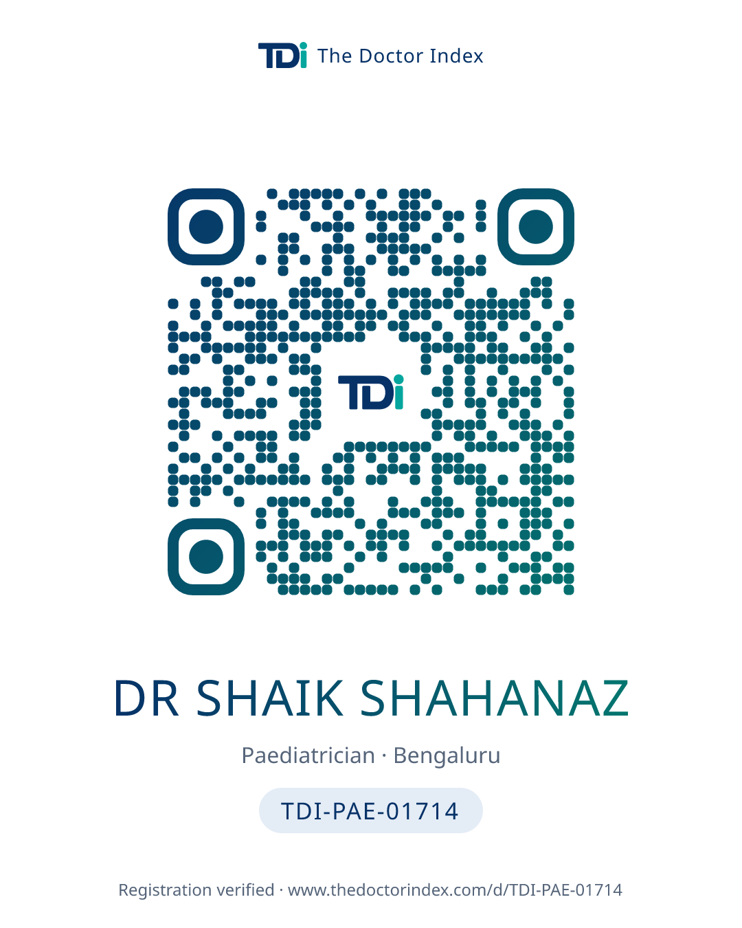 QR card for Dr Shaik Shahanaz, TDI-PAE-01714