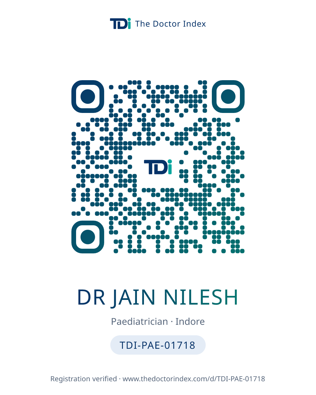 QR card for Dr Jain Nilesh, TDI-PAE-01718