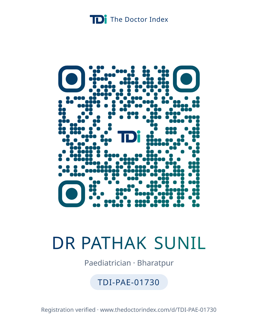QR card for Dr Pathak Sunil, TDI-PAE-01730