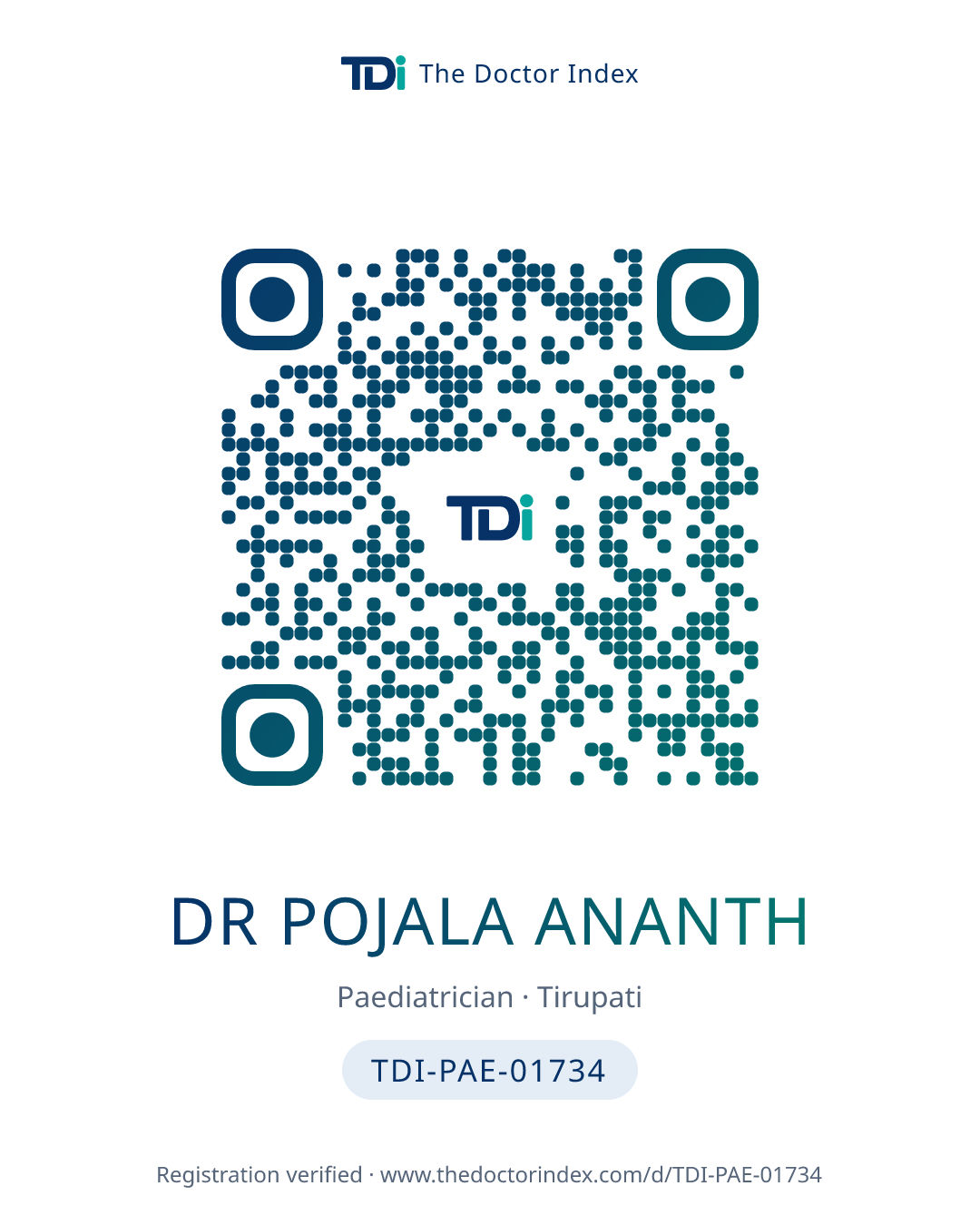 QR card for Dr Pojala Ananth, TDI-PAE-01734