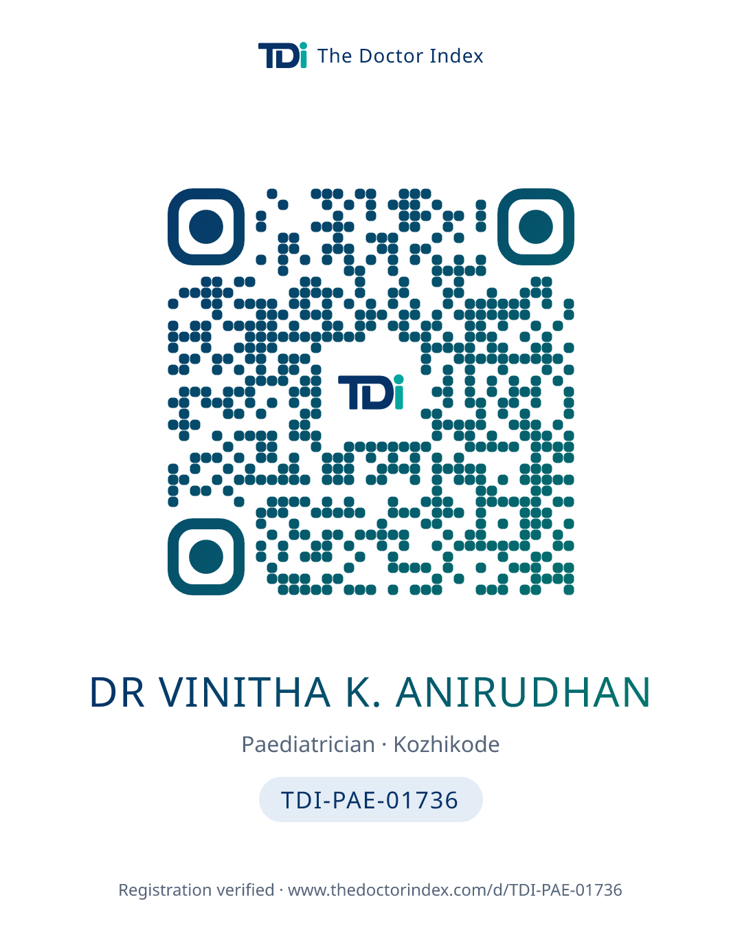 QR card for Dr Vinitha K. Anirudhan, TDI-PAE-01736