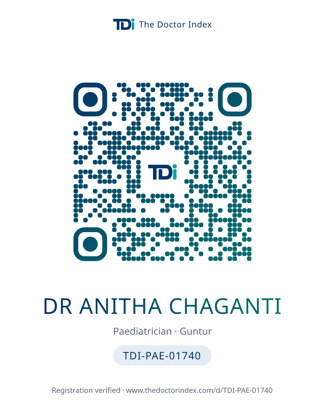 QR card for Dr Anitha Chaganti, TDI-PAE-01740