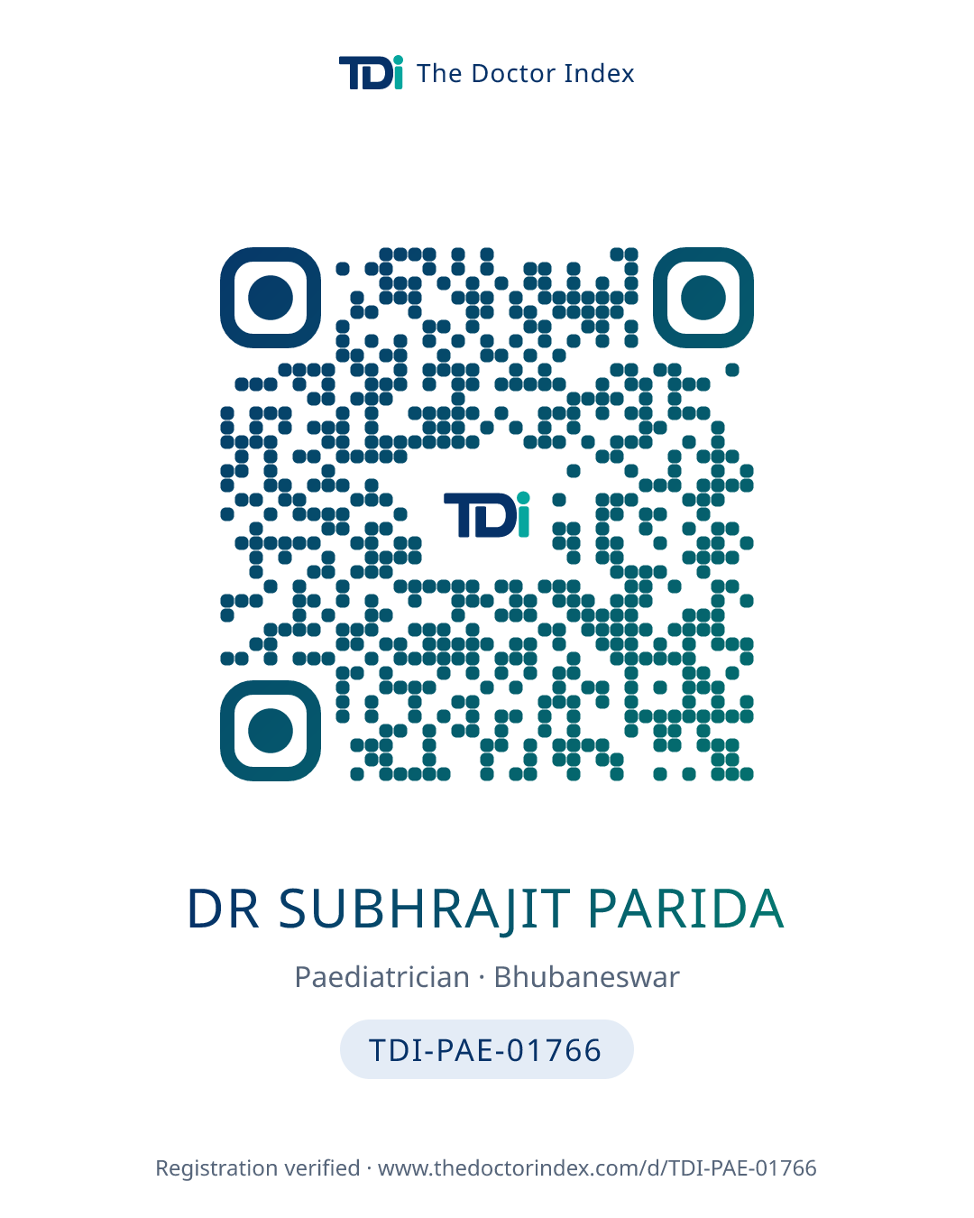 QR card for Dr Subhrajit Parida, TDI-PAE-01766