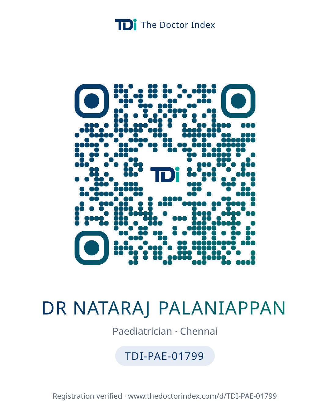 QR card for Dr Nataraj Palaniappan, TDI-PAE-01799