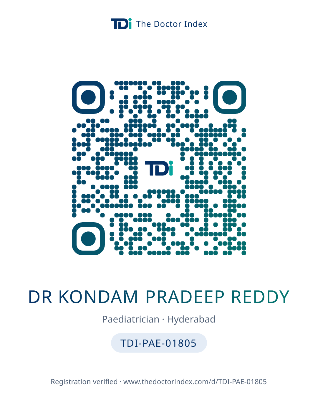 QR card for Dr Kondam Pradeep Reddy, TDI-PAE-01805