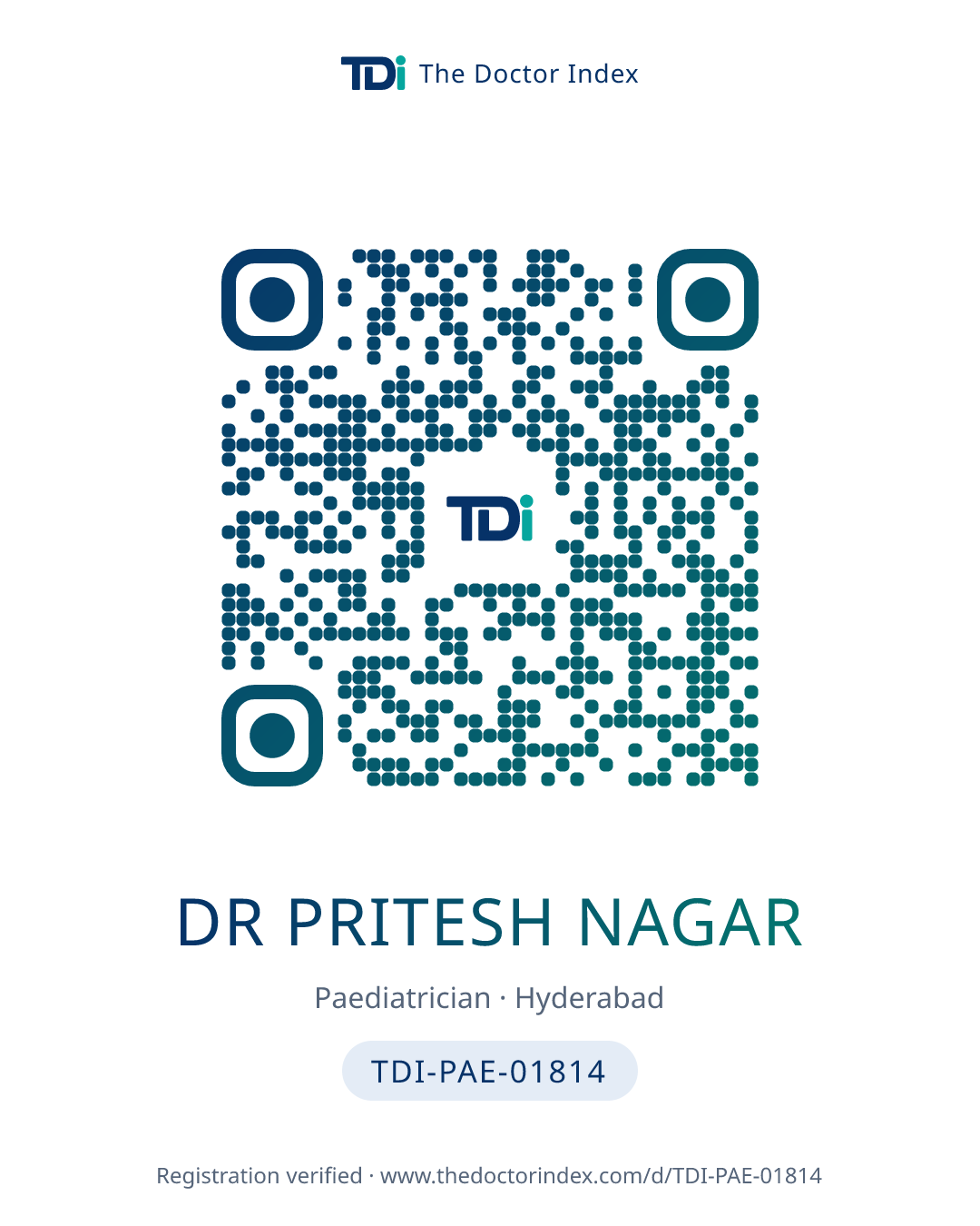 QR card for Dr Pritesh Nagar, TDI-PAE-01814