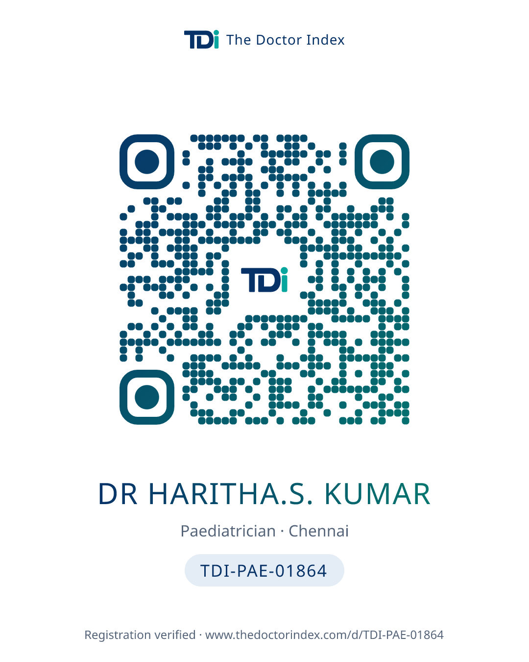 QR card for Dr Haritha.S. Kumar, TDI-PAE-01864