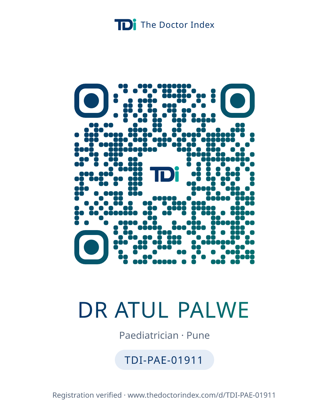 QR card for Dr Atul Palwe, TDI-PAE-01911