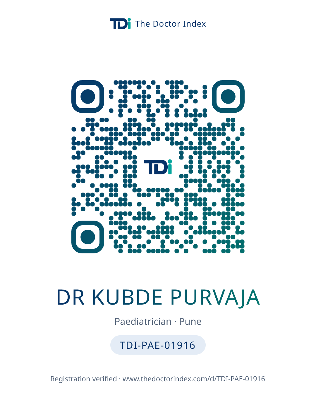 QR card for Dr Kubde Purvaja, TDI-PAE-01916