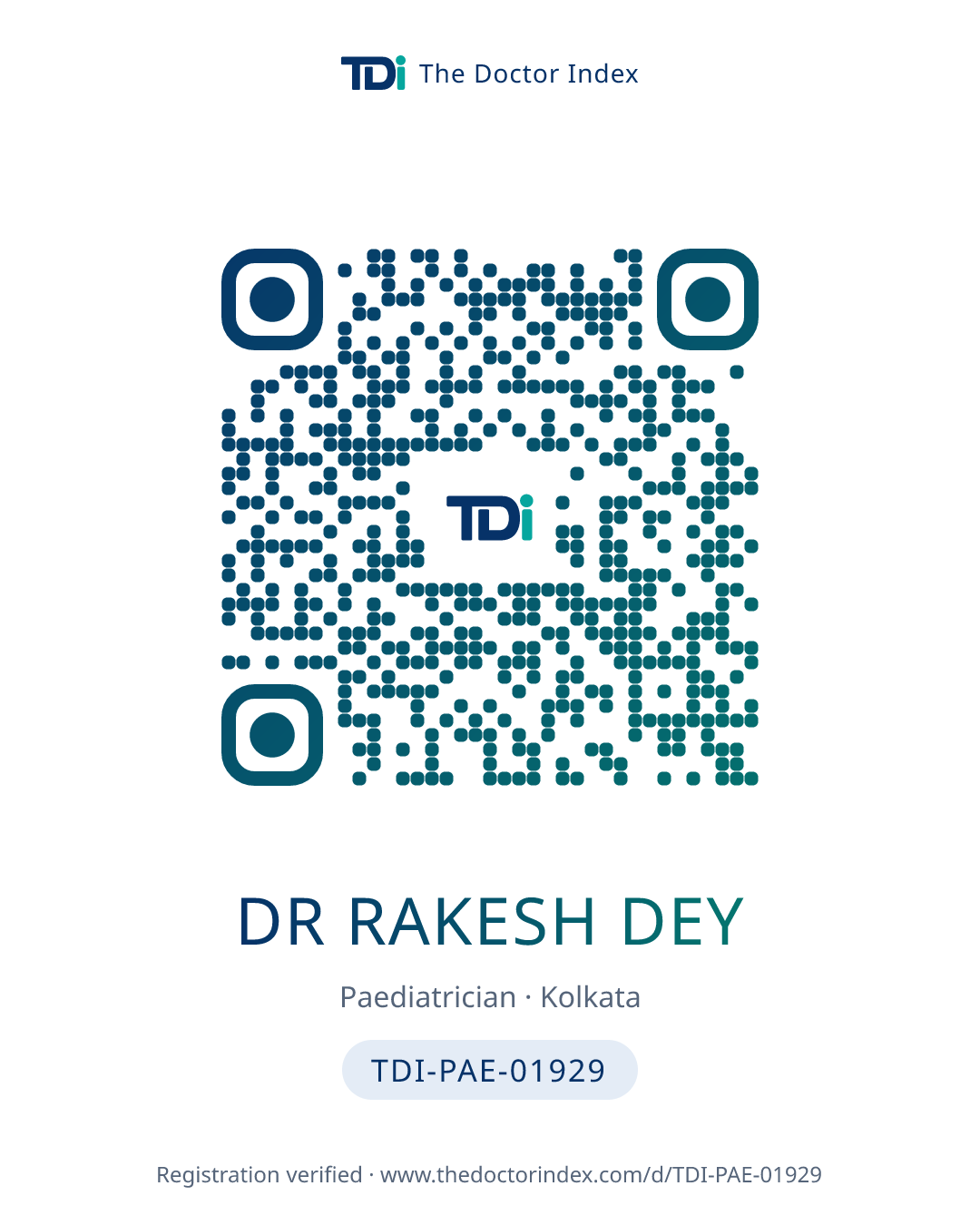 QR card for Dr Rakesh Dey, TDI-PAE-01929