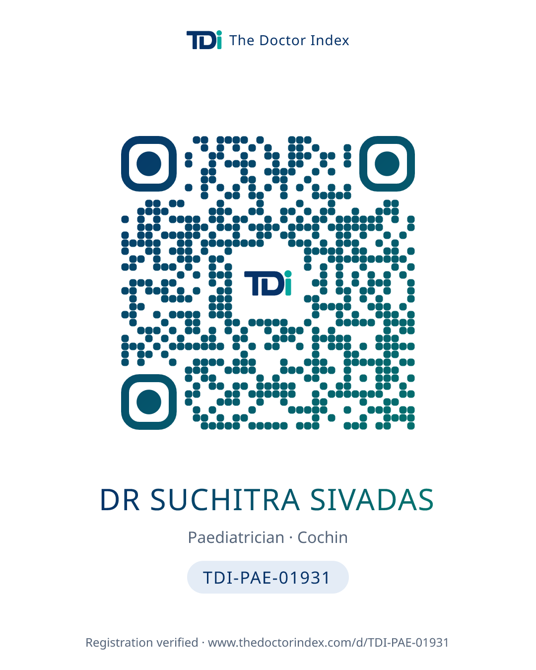 QR card for Dr Suchitra Sivadas, TDI-PAE-01931