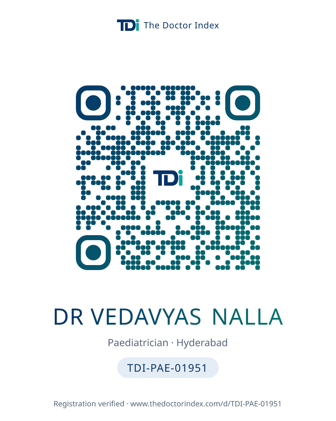 QR card for Dr Vedavyas Nalla, TDI-PAE-01951