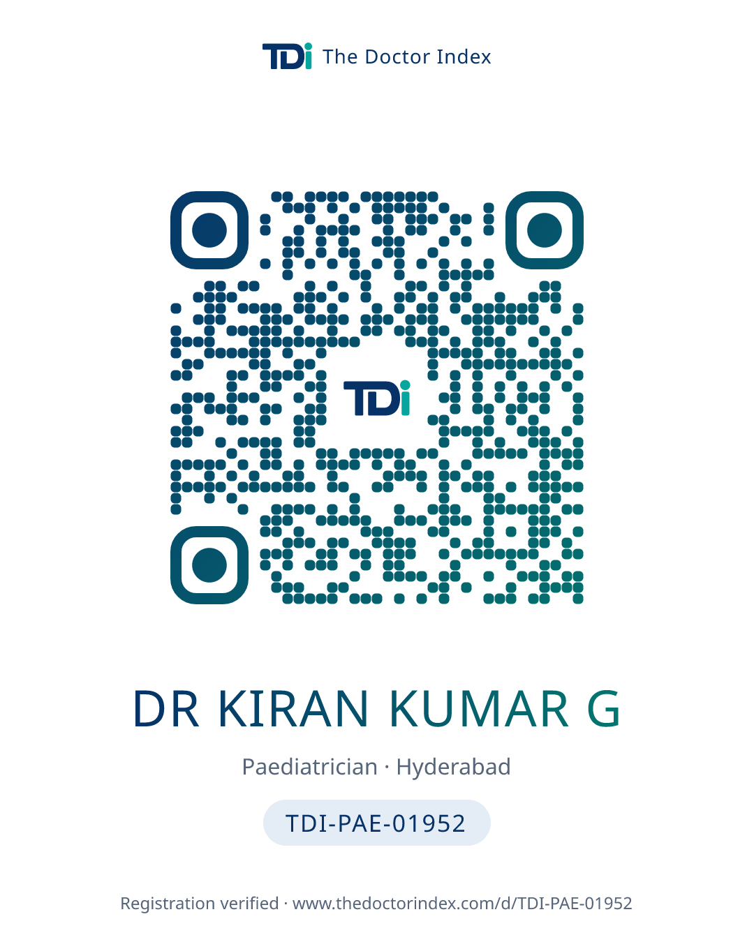 QR card for Dr Kiran Kumar G, TDI-PAE-01952