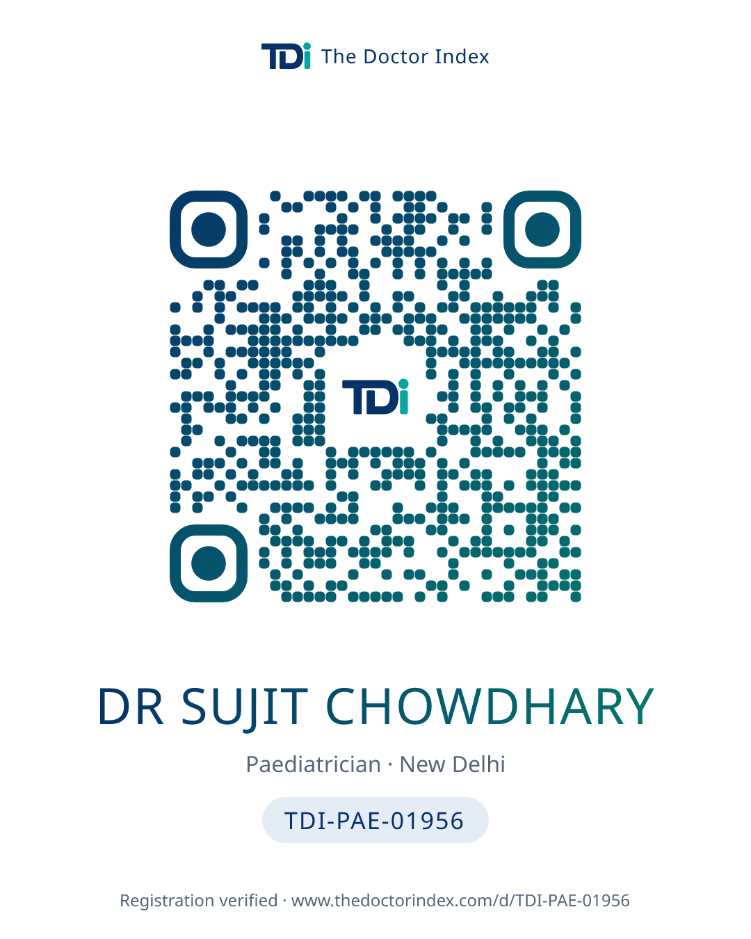QR card for Dr Sujit Chowdhary, TDI-PAE-01956